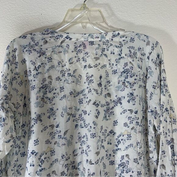 Vince Camuto Tranquil Peasant Blouse, White Blue Yellow Babydoll Top Size Medium - Picture 5 of 9